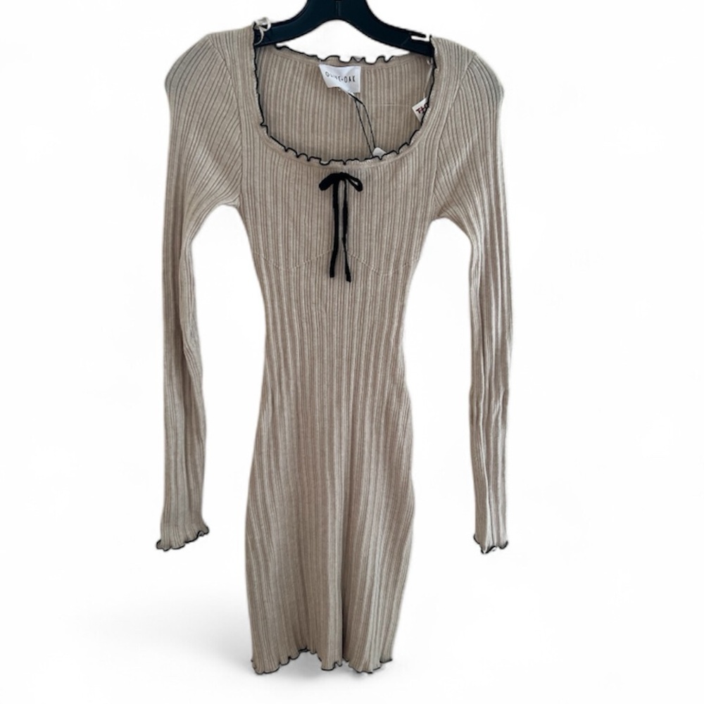 Olive and Oak Beige Ribbed Dress with Black Edging
